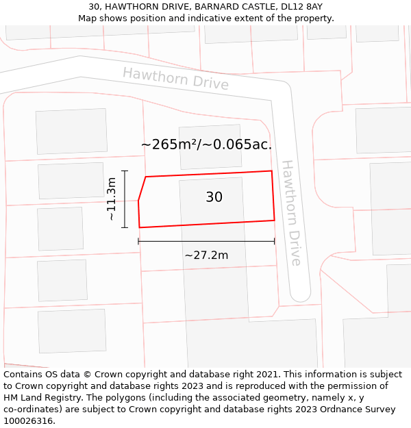 30, HAWTHORN DRIVE, BARNARD CASTLE, DL12 8AY: Plot and title map