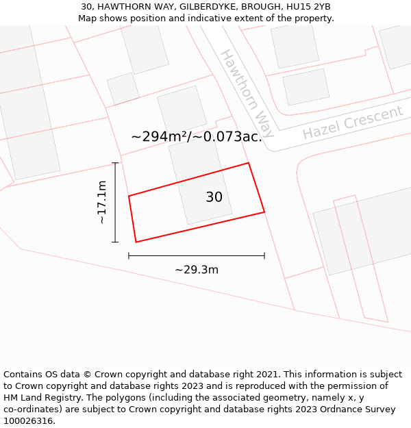 30, HAWTHORN WAY, GILBERDYKE, BROUGH, HU15 2YB: Plot and title map