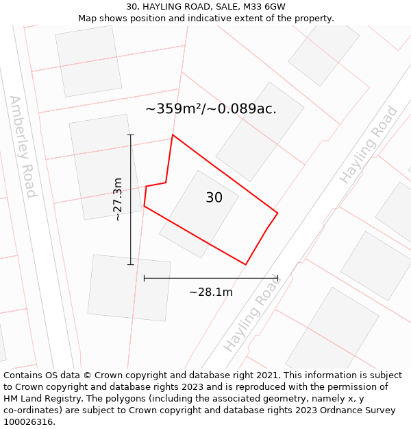 30, HAYLING ROAD, SALE, M33 6GW: Plot and title map