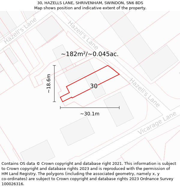 30, HAZELLS LANE, SHRIVENHAM, SWINDON, SN6 8DS: Plot and title map