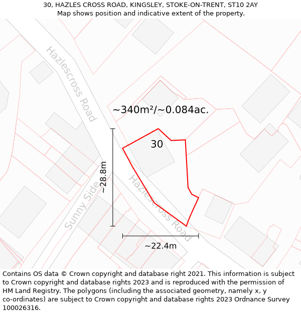 30, HAZLES CROSS ROAD, KINGSLEY, STOKE-ON-TRENT, ST10 2AY: Plot and title map