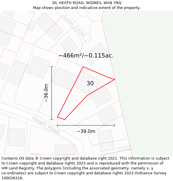 30, HEATH ROAD, WIDNES, WA8 7NQ: Plot and title map