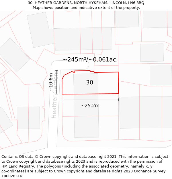 30, HEATHER GARDENS, NORTH HYKEHAM, LINCOLN, LN6 8RQ: Plot and title map