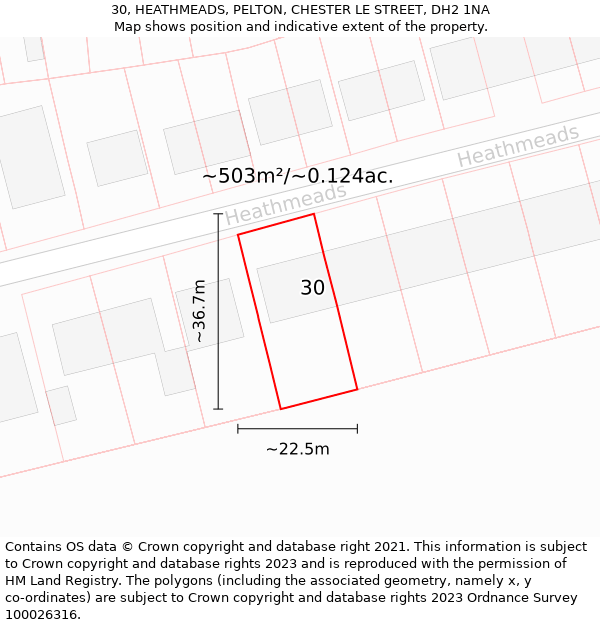 30, HEATHMEADS, PELTON, CHESTER LE STREET, DH2 1NA: Plot and title map