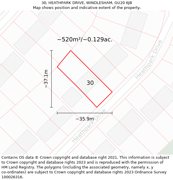 30, HEATHPARK DRIVE, WINDLESHAM, GU20 6JB: Plot and title map