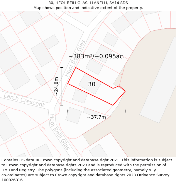 30, HEOL BEILI GLAS, LLANELLI, SA14 8DS: Plot and title map