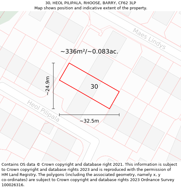 30, HEOL PILIPALA, RHOOSE, BARRY, CF62 3LP: Plot and title map