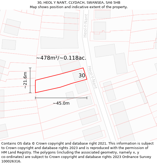 30, HEOL Y NANT, CLYDACH, SWANSEA, SA6 5HB: Plot and title map