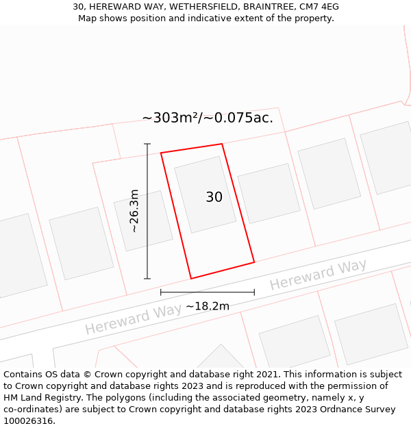 30, HEREWARD WAY, WETHERSFIELD, BRAINTREE, CM7 4EG: Plot and title map