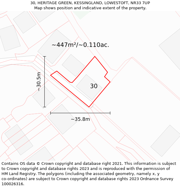30, HERITAGE GREEN, KESSINGLAND, LOWESTOFT, NR33 7UP: Plot and title map
