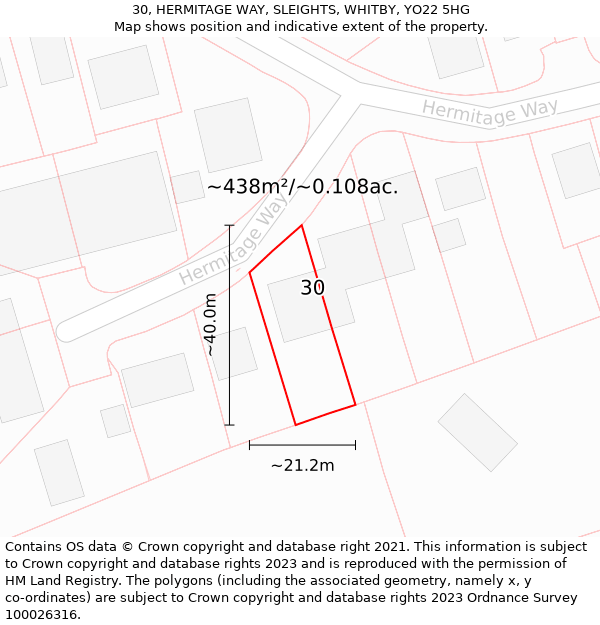 30, HERMITAGE WAY, SLEIGHTS, WHITBY, YO22 5HG: Plot and title map