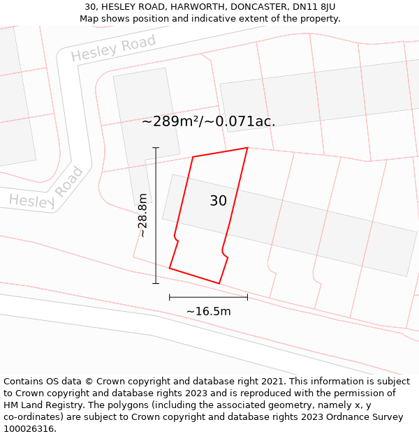 30, HESLEY ROAD, HARWORTH, DONCASTER, DN11 8JU: Plot and title map