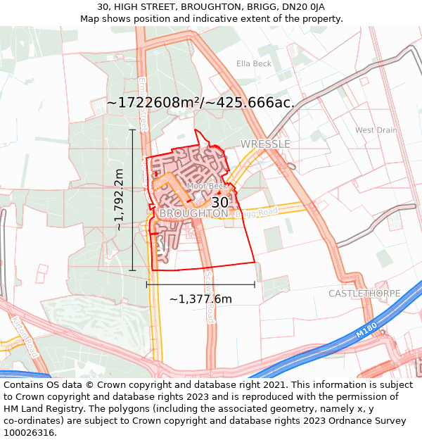 30, HIGH STREET, BROUGHTON, BRIGG, DN20 0JA: Plot and title map