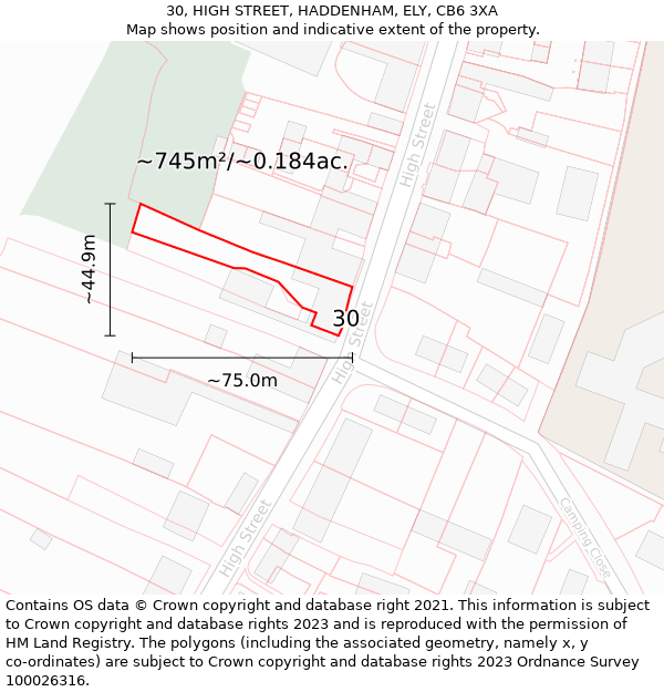 30, HIGH STREET, HADDENHAM, ELY, CB6 3XA: Plot and title map