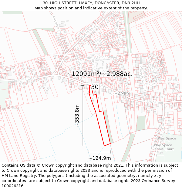 30, HIGH STREET, HAXEY, DONCASTER, DN9 2HH: Plot and title map