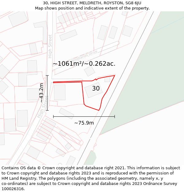 30, HIGH STREET, MELDRETH, ROYSTON, SG8 6JU: Plot and title map