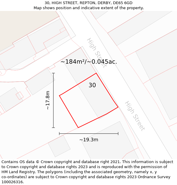 30, HIGH STREET, REPTON, DERBY, DE65 6GD: Plot and title map