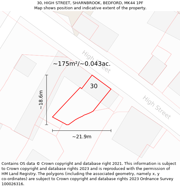 30, HIGH STREET, SHARNBROOK, BEDFORD, MK44 1PF: Plot and title map