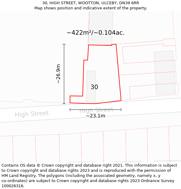 30, HIGH STREET, WOOTTON, ULCEBY, DN39 6RR: Plot and title map