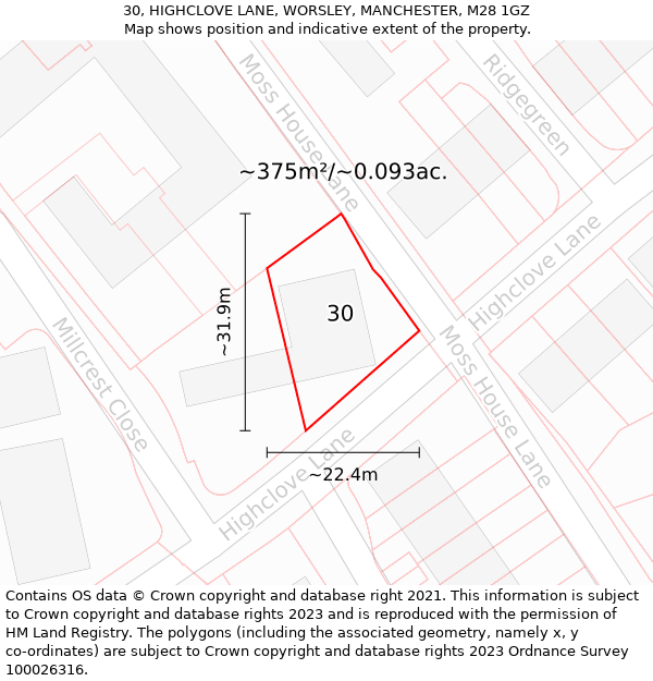 30, HIGHCLOVE LANE, WORSLEY, MANCHESTER, M28 1GZ: Plot and title map