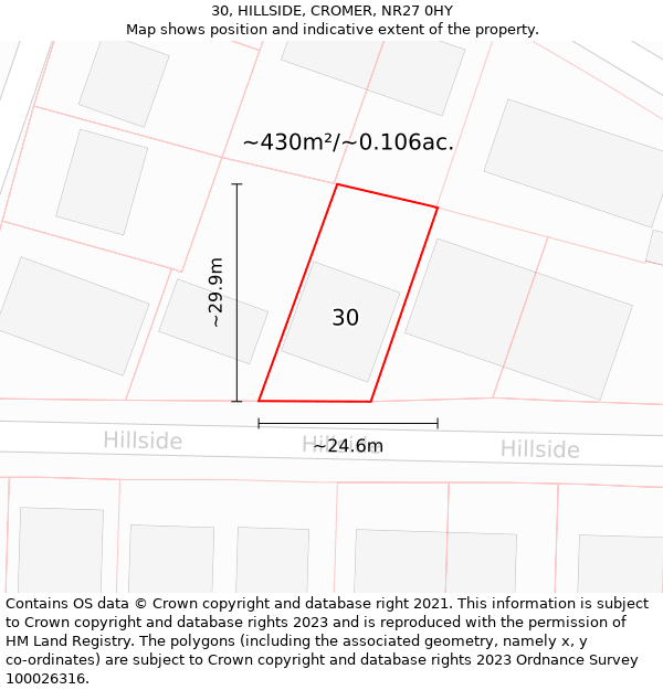 30, HILLSIDE, CROMER, NR27 0HY: Plot and title map