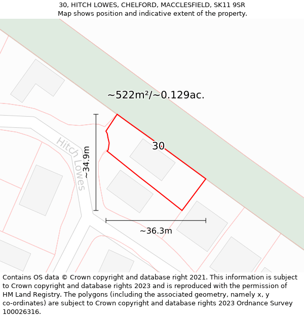 30, HITCH LOWES, CHELFORD, MACCLESFIELD, SK11 9SR: Plot and title map