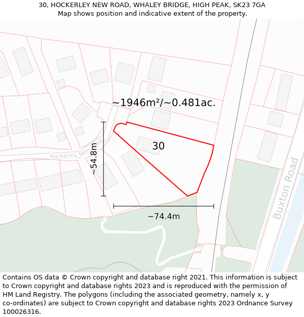 30, HOCKERLEY NEW ROAD, WHALEY BRIDGE, HIGH PEAK, SK23 7GA: Plot and title map