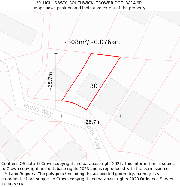 30, HOLLIS WAY, SOUTHWICK, TROWBRIDGE, BA14 9PH: Plot and title map