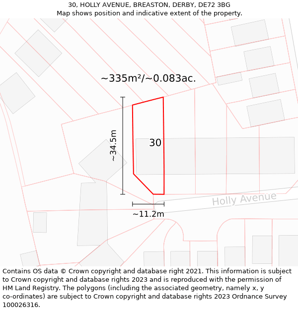 30, HOLLY AVENUE, BREASTON, DERBY, DE72 3BG: Plot and title map