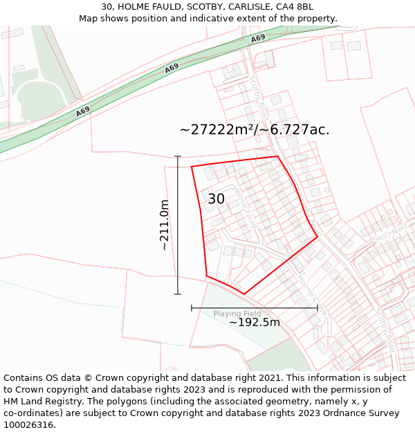 30, HOLME FAULD, SCOTBY, CARLISLE, CA4 8BL: Plot and title map