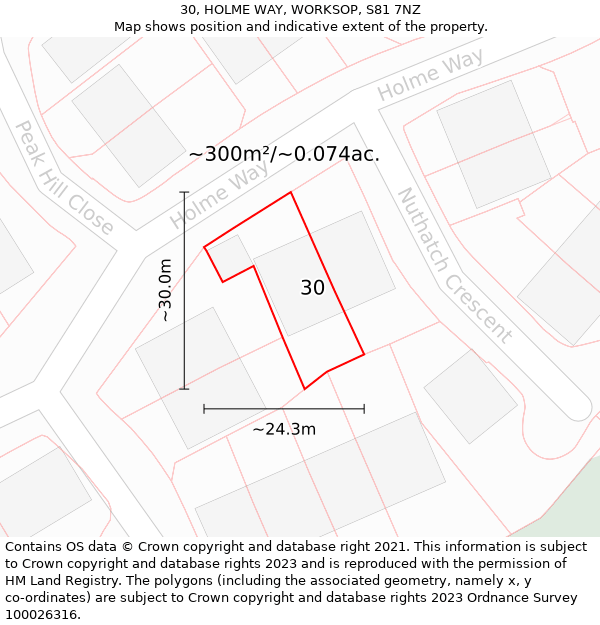 30, HOLME WAY, WORKSOP, S81 7NZ: Plot and title map