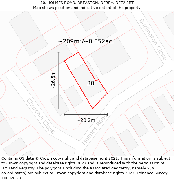 30, HOLMES ROAD, BREASTON, DERBY, DE72 3BT: Plot and title map