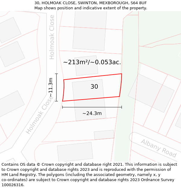 30, HOLMOAK CLOSE, SWINTON, MEXBOROUGH, S64 8UF: Plot and title map