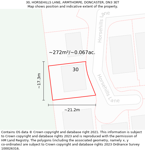 30, HORSEHILLS LANE, ARMTHORPE, DONCASTER, DN3 3ET: Plot and title map