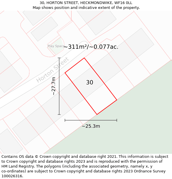 30, HORTON STREET, HECKMONDWIKE, WF16 0LL: Plot and title map