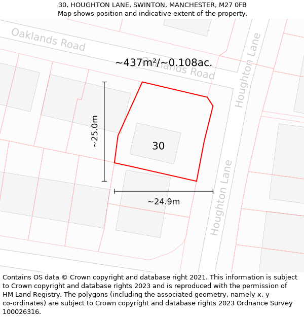 30, HOUGHTON LANE, SWINTON, MANCHESTER, M27 0FB: Plot and title map