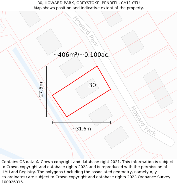 30, HOWARD PARK, GREYSTOKE, PENRITH, CA11 0TU: Plot and title map