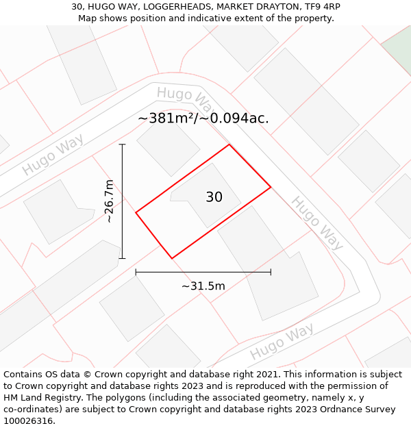 30, HUGO WAY, LOGGERHEADS, MARKET DRAYTON, TF9 4RP: Plot and title map