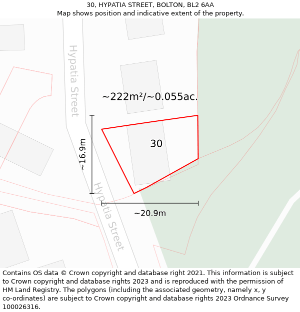 30, HYPATIA STREET, BOLTON, BL2 6AA: Plot and title map
