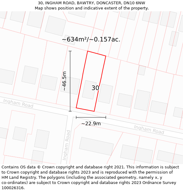 30, INGHAM ROAD, BAWTRY, DONCASTER, DN10 6NW: Plot and title map