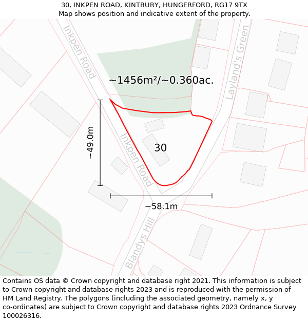 30, INKPEN ROAD, KINTBURY, HUNGERFORD, RG17 9TX: Plot and title map