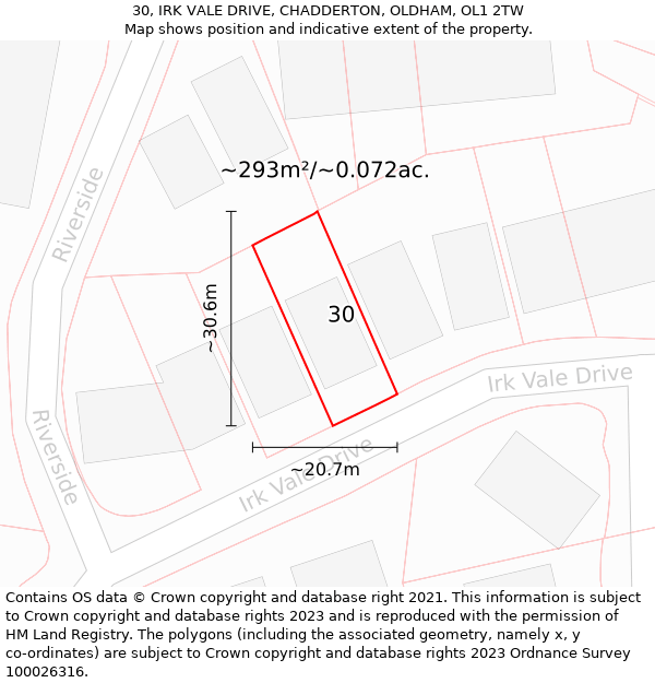 30, IRK VALE DRIVE, CHADDERTON, OLDHAM, OL1 2TW: Plot and title map