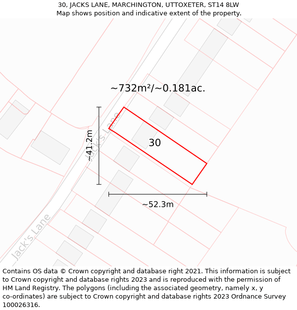 30, JACKS LANE, MARCHINGTON, UTTOXETER, ST14 8LW: Plot and title map