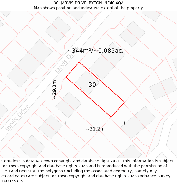 30, JARVIS DRIVE, RYTON, NE40 4QA: Plot and title map