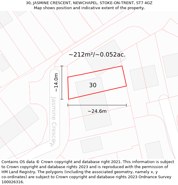 30, JASMINE CRESCENT, NEWCHAPEL, STOKE-ON-TRENT, ST7 4GZ: Plot and title map