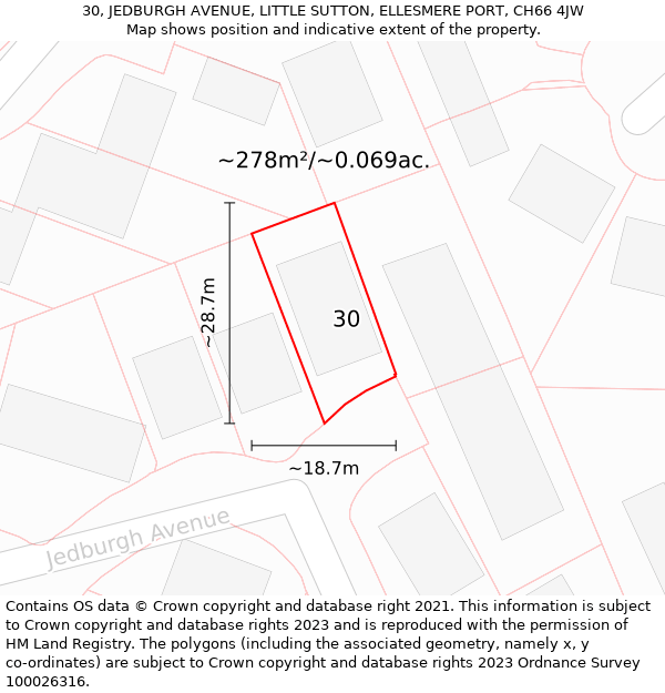 30, JEDBURGH AVENUE, LITTLE SUTTON, ELLESMERE PORT, CH66 4JW: Plot and title map