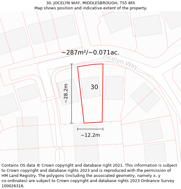 30, JOCELYN WAY, MIDDLESBROUGH, TS5 8FA: Plot and title map