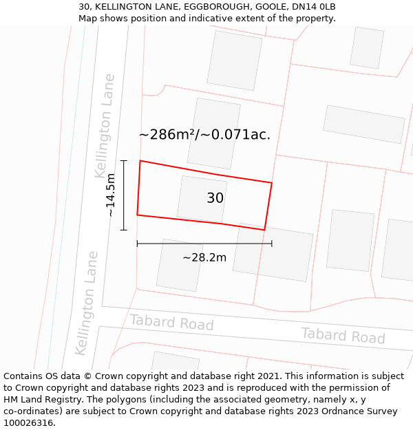 30, KELLINGTON LANE, EGGBOROUGH, GOOLE, DN14 0LB: Plot and title map