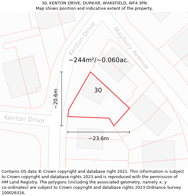 30, KENTON DRIVE, DURKAR, WAKEFIELD, WF4 3PN: Plot and title map