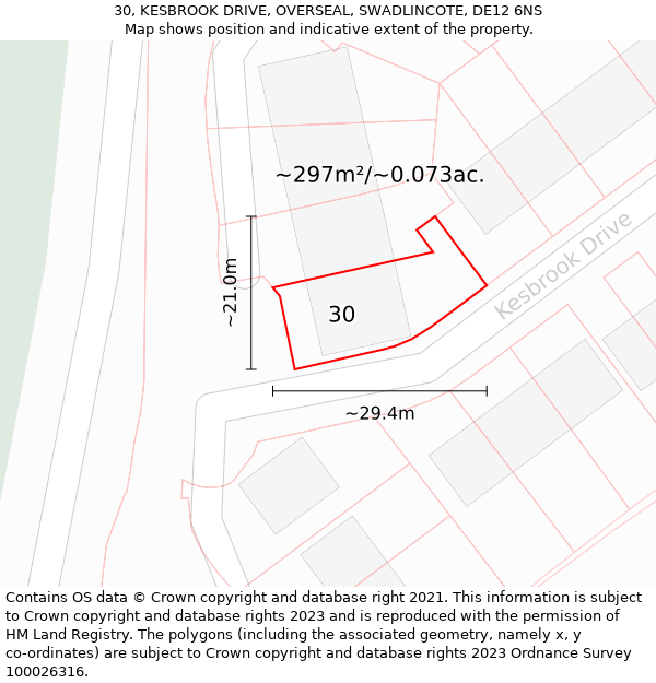 30, KESBROOK DRIVE, OVERSEAL, SWADLINCOTE, DE12 6NS: Plot and title map